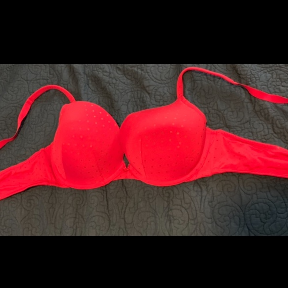 Cacique Red bra with gold polkadots